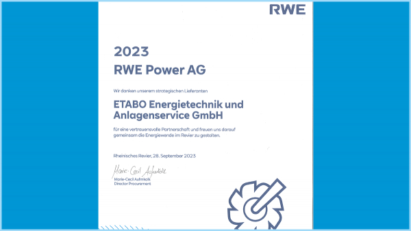 ETABO wieder strategischer Lieferant der RWE Power AG