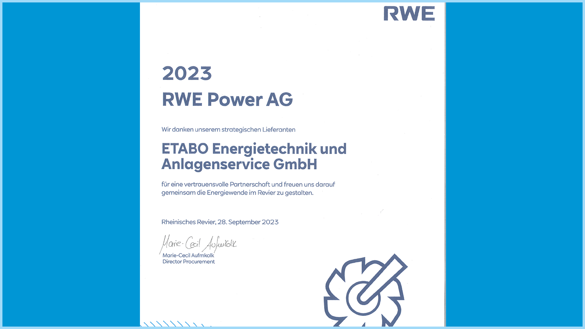 ETABO once again a strategic supplier to RWE Power AG